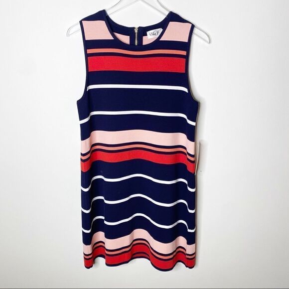 Eliza J Striped Knit Stretch Shift Dress P Large - Picture 1 of 10